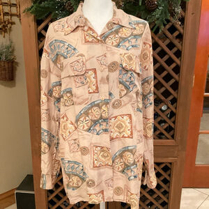 Vintage 90s Van Heusen Silk Womens Small Multi colored vintage button up shirt